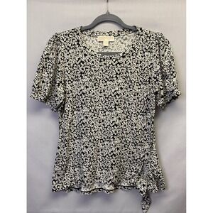 Michael Kors L Black White Floral Tie Side Short Sleeve‎ Cottagecore Feminine